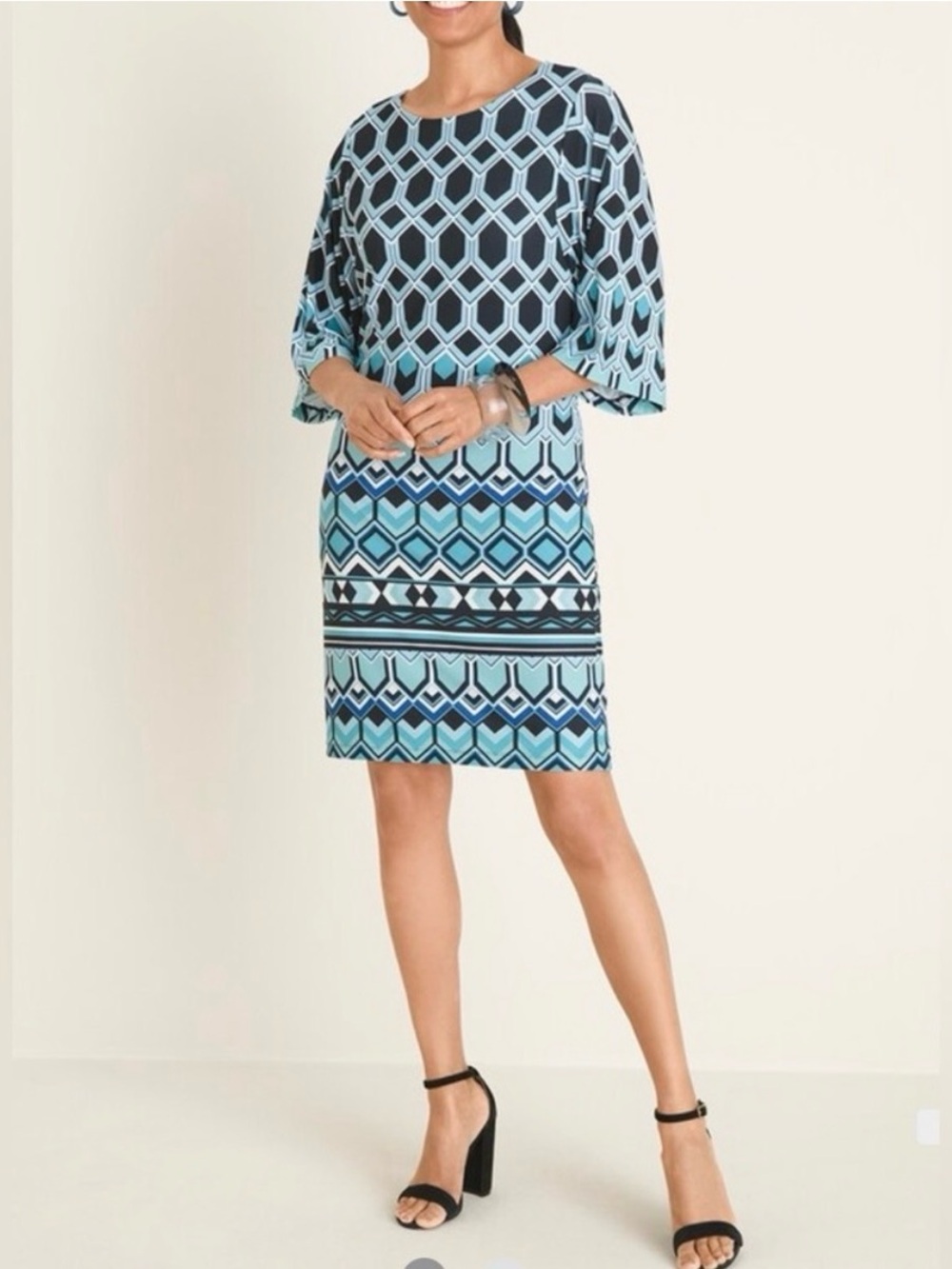 NWT Chico’s Printed Kimono Short Midi Dress Aqua Blue Size 3 or 16/18